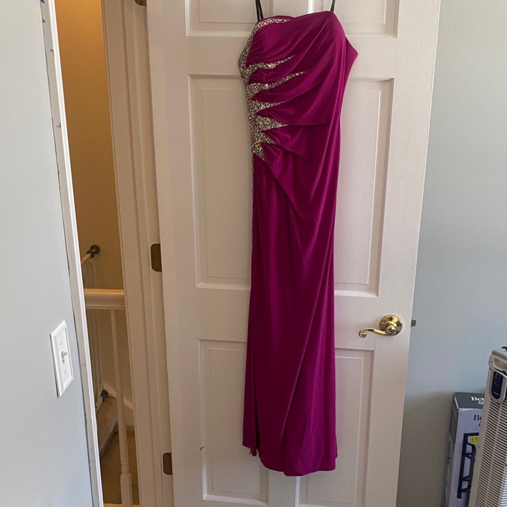 Camille La Vie Strapless Gown with Silver Accents